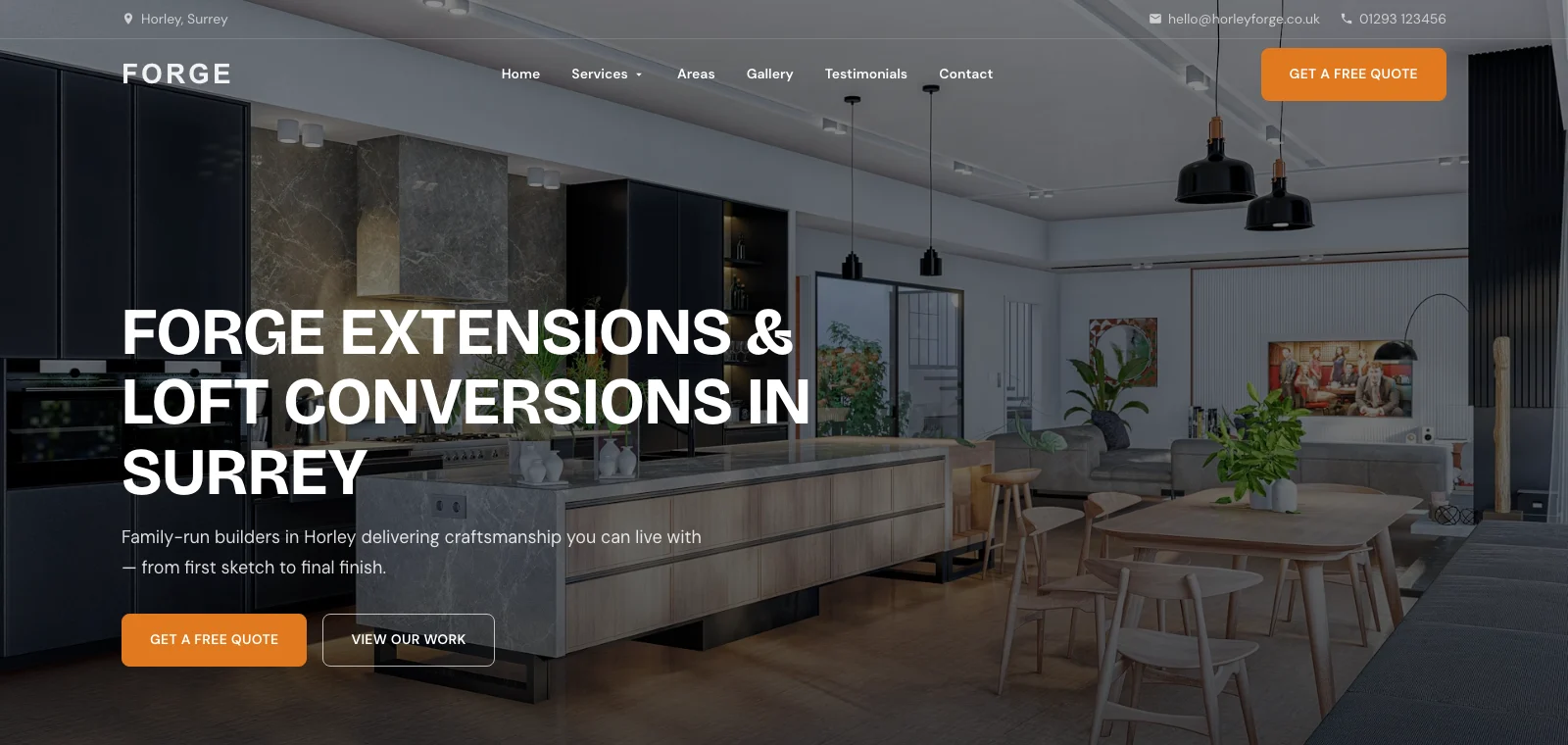 Large Forge website hero preview: extensions and loft conversions with a clear quote enquiry call to action